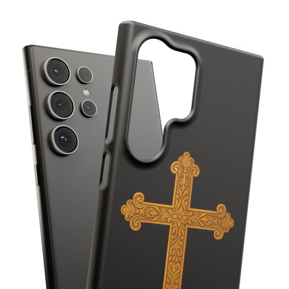 Black Samsung Snap Case – Gold Cross Design