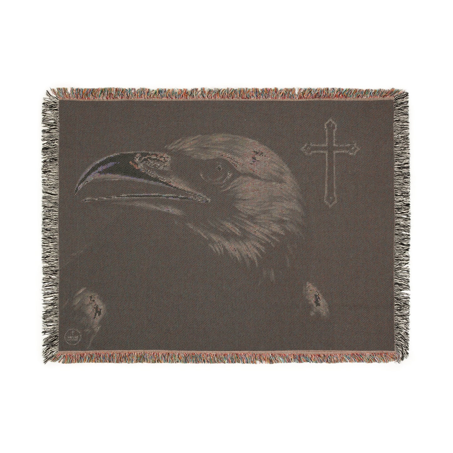Divine Watcher Crow & Cross Woven Blanket – Bold Spiritual Decor