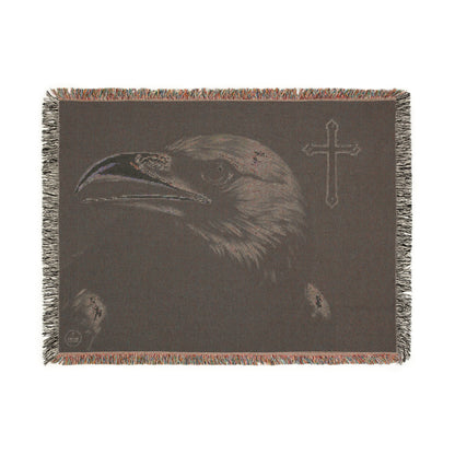 Divine Watcher Crow & Cross Woven Blanket – Bold Spiritual Decor