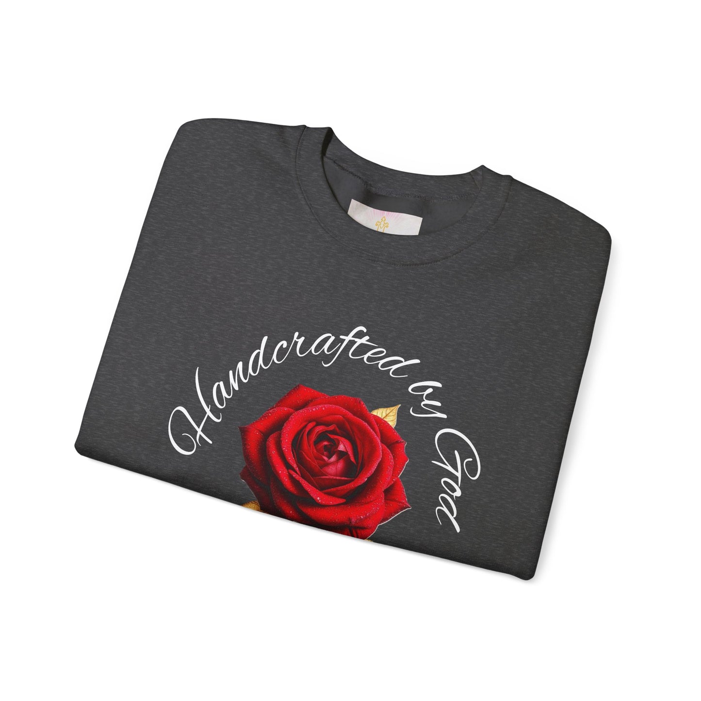 Handcrafted by God Rose Sweatshirt – White Lettering, Psalm 139:14