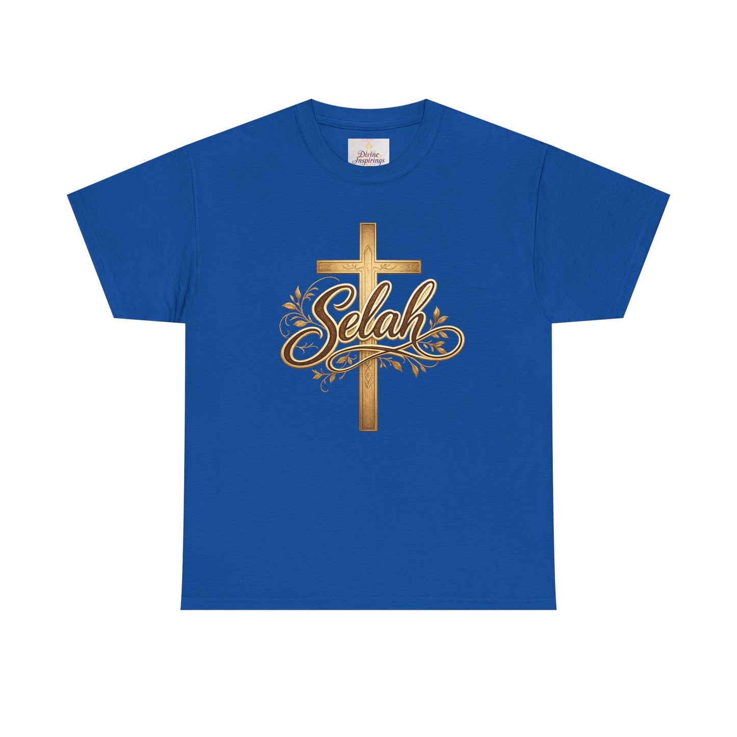 Selah Cross Tee — Women's Christian T‑Shirt with Gold Script