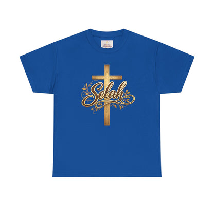 Selah Cross Tee — Women's Christian T‑Shirt with Gold Script