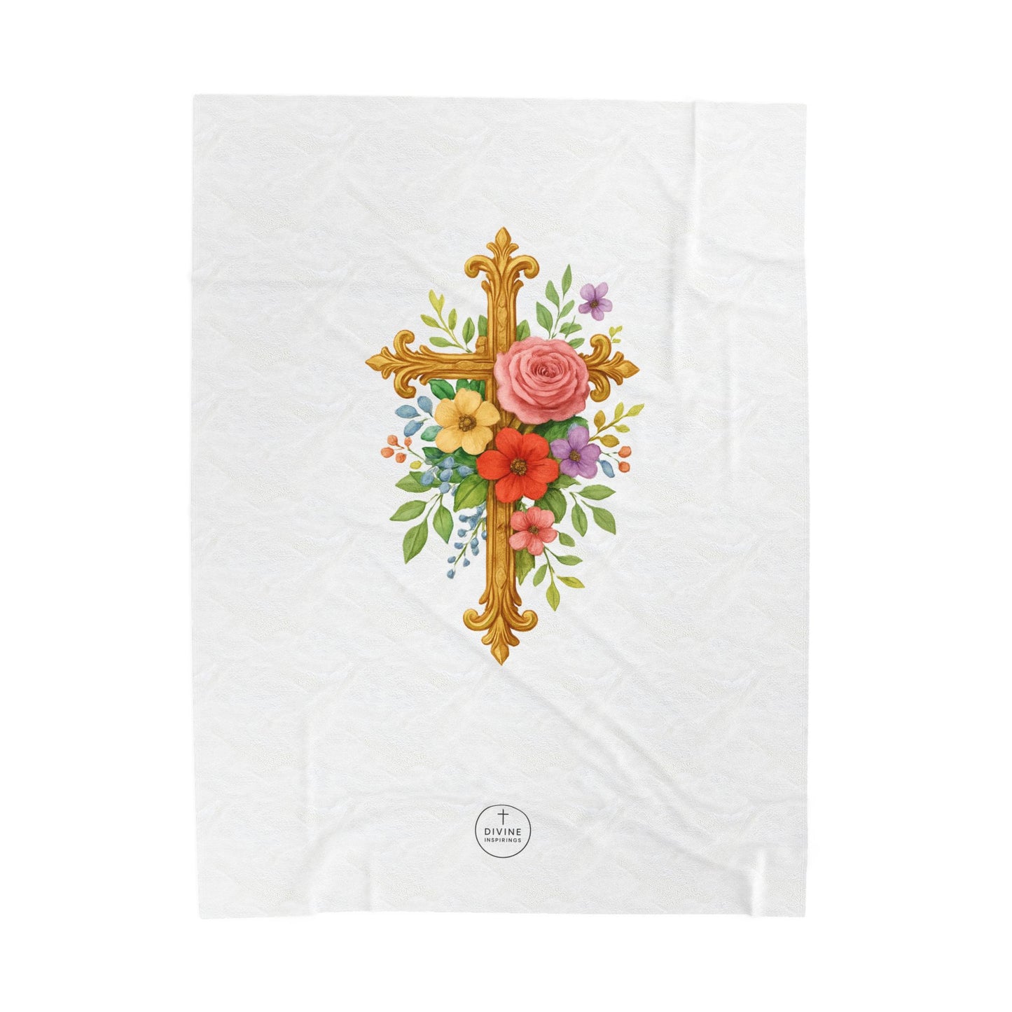 Blooming Faith: Floral Cross Plush Blanket