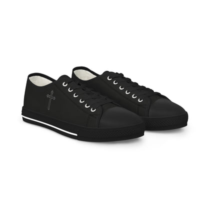 Faithful Stride – Men’s Low-Top Canvas Sneakers in Black with Black Cross