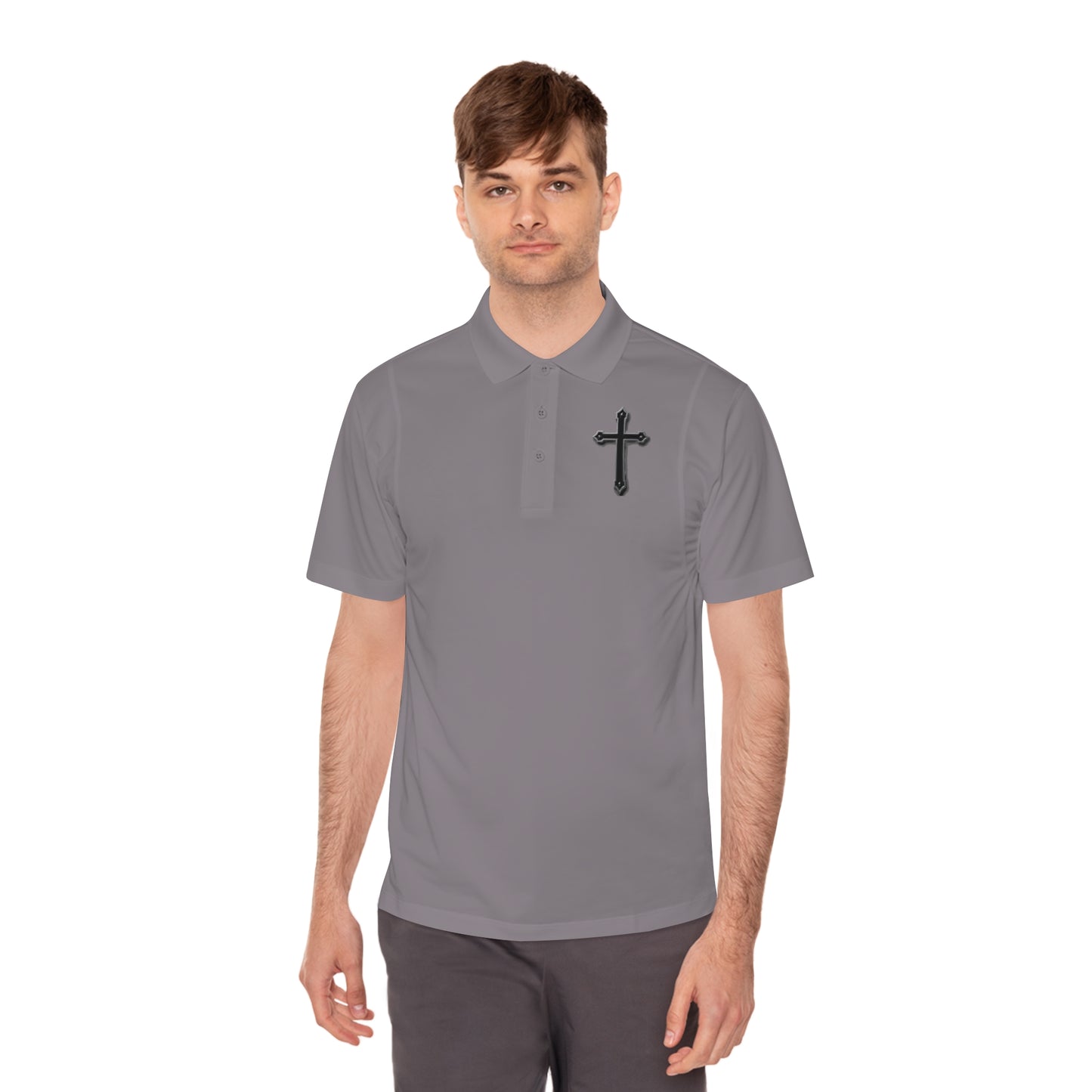 Men’s Black Cross Polo Shirt – Classic Faith-Inspired Style
