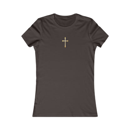 Women’s Gold Cross Pendant-Style Favorite Tee – Elegant Christian Faith Shirt