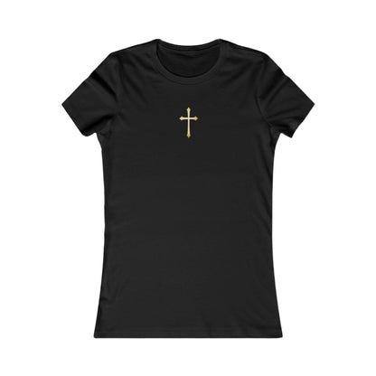 Women’s Gold Cross Pendant-Style Favorite Tee – Elegant Christian Faith Shirt