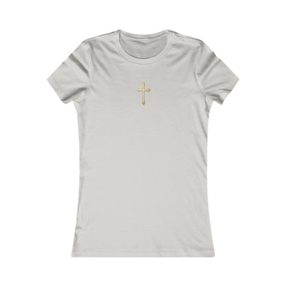 Women’s Gold Cross Pendant-Style Favorite Tee – Elegant Christian Faith Shirt