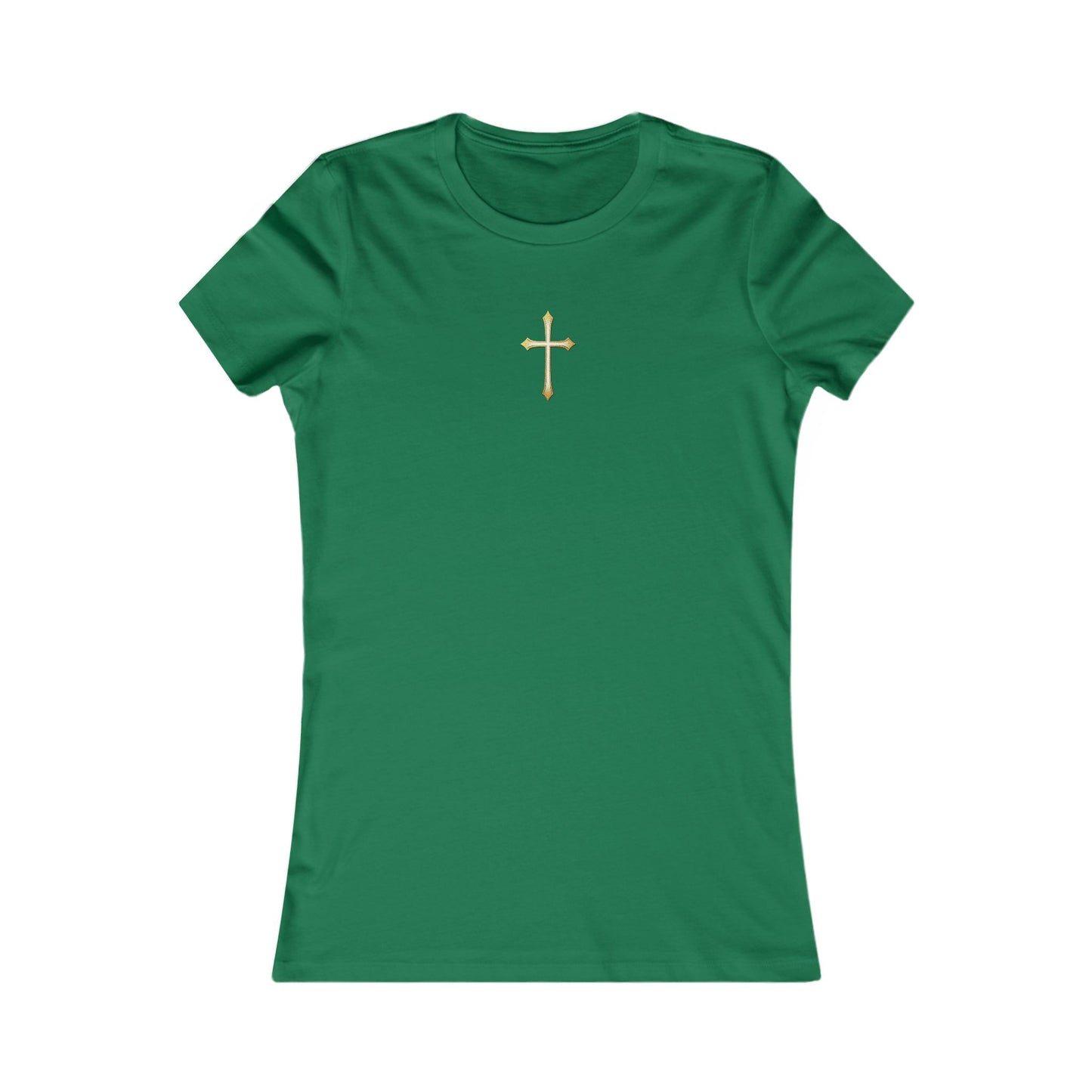 Women’s Gold Cross Pendant-Style Favorite Tee – Elegant Christian Faith Shirt