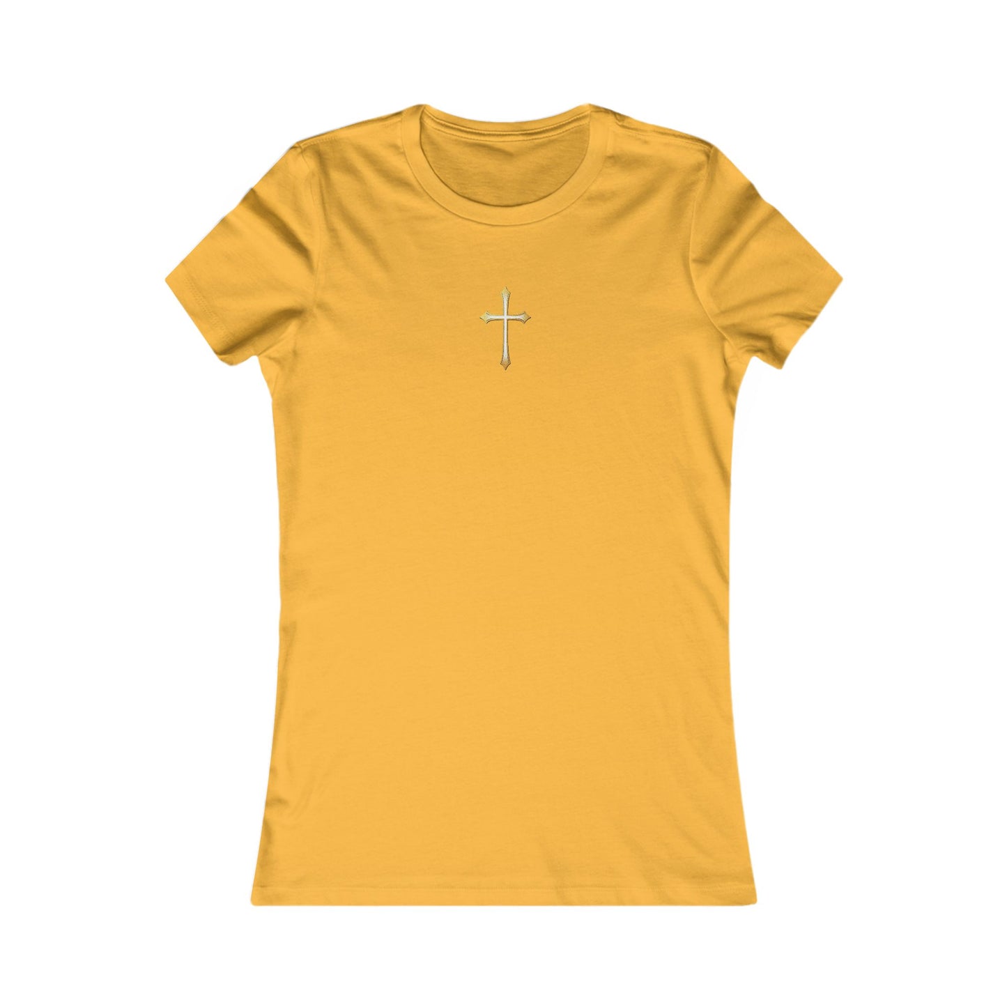 Women’s Gold Cross Pendant-Style Favorite Tee – Elegant Christian Faith Shirt