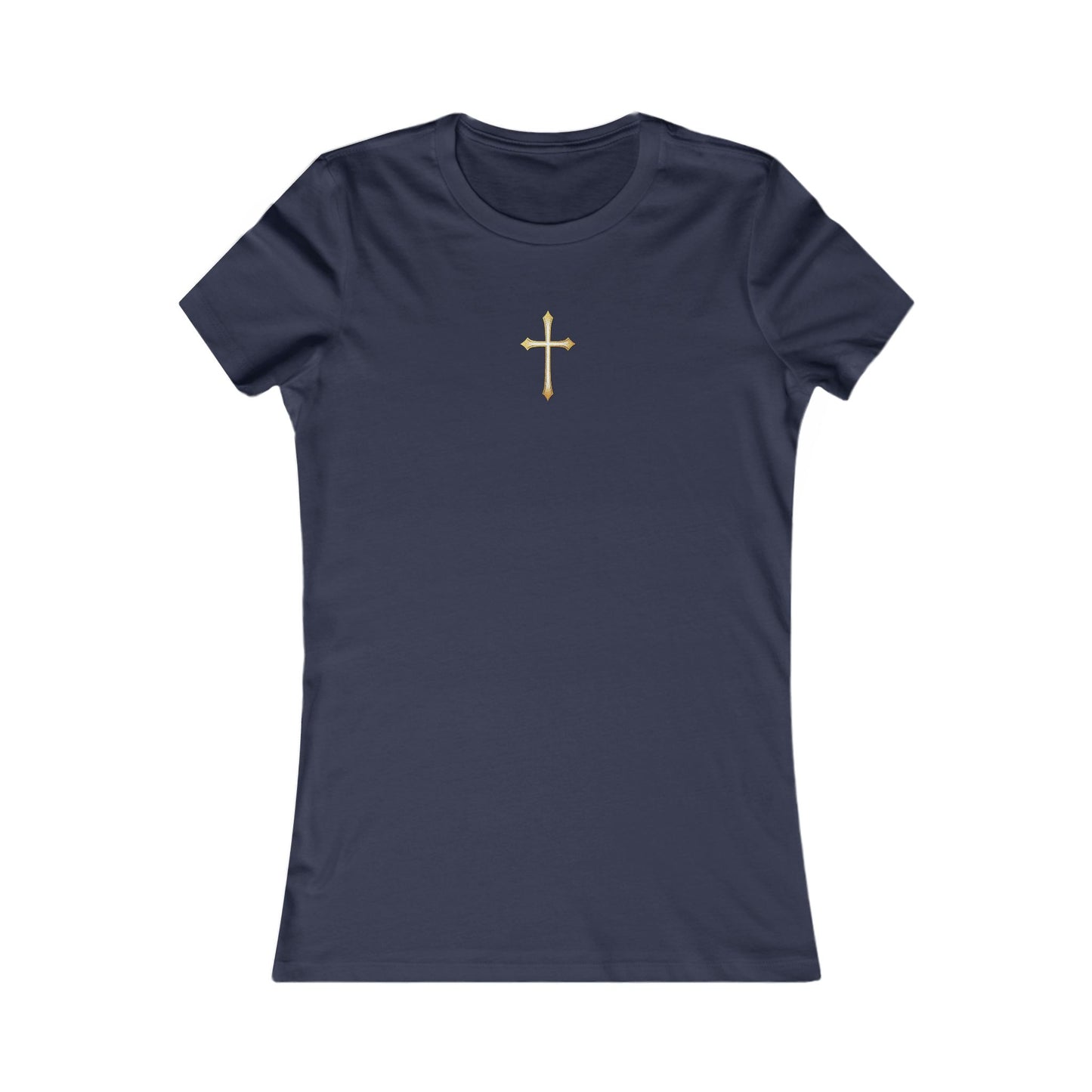 Women’s Gold Cross Pendant-Style Favorite Tee – Elegant Christian Faith Shirt