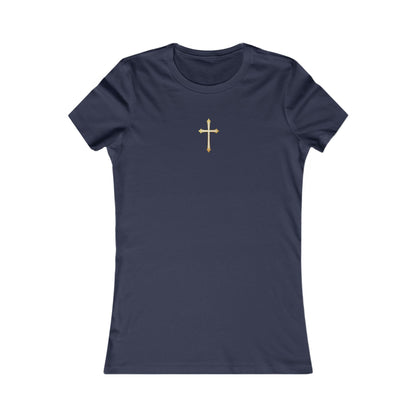 Women’s Gold Cross Pendant-Style Favorite Tee – Elegant Christian Faith Shirt