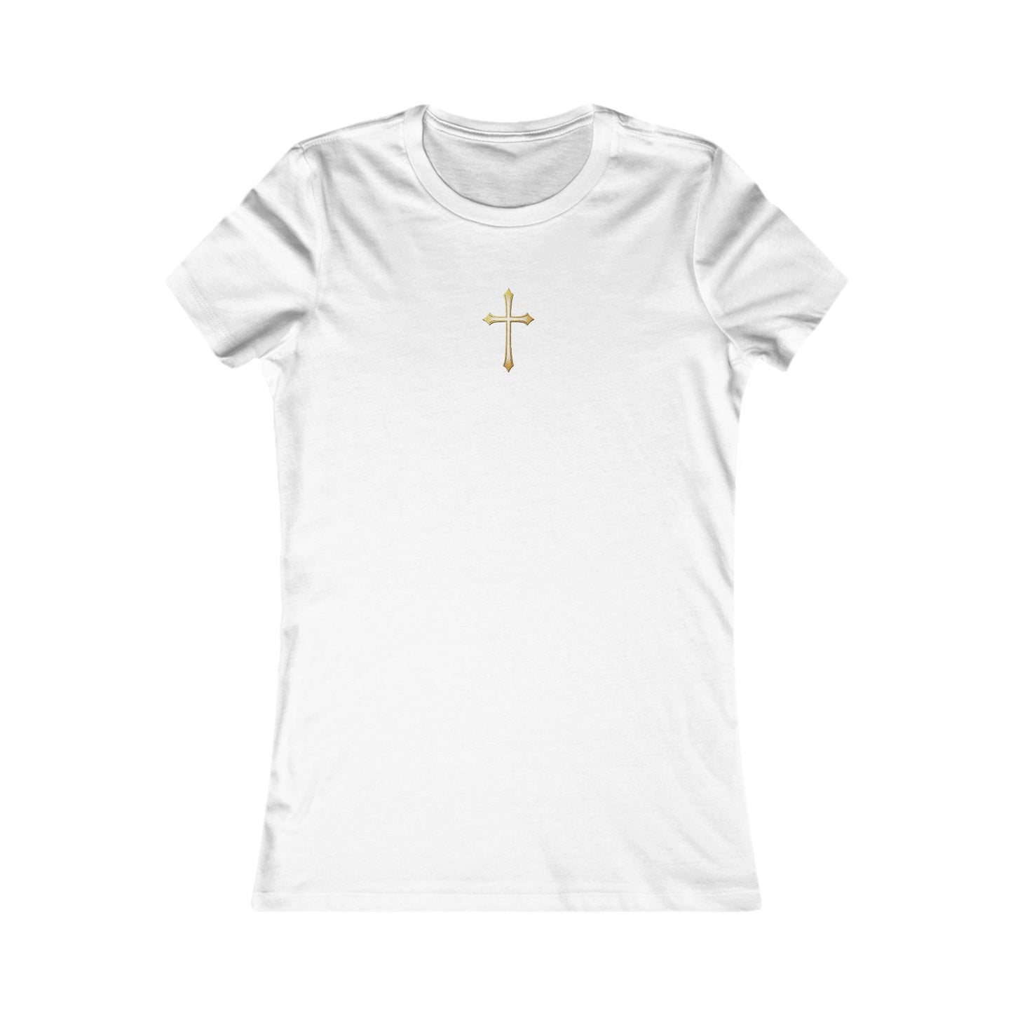 Women’s Gold Cross Pendant-Style Favorite Tee – Elegant Christian Faith Shirt