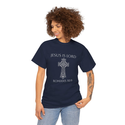 Women's Jesus is Lord Christian T-Shirt – Modern Cross Design (White Lettering)
