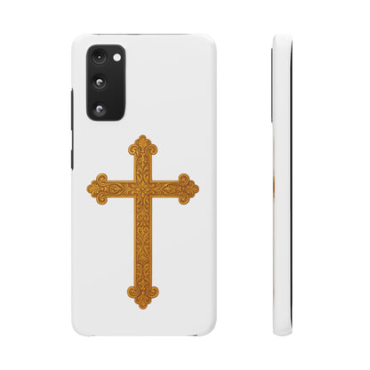 White Samsung Snap Case – Gold Cross Design