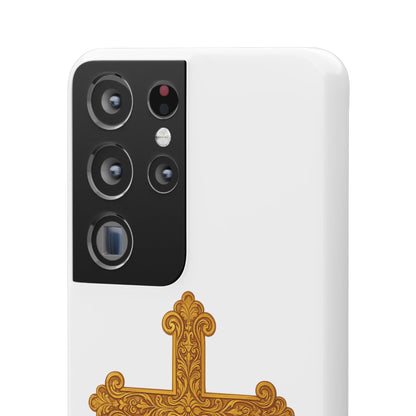 White Samsung Snap Case – Gold Cross Design