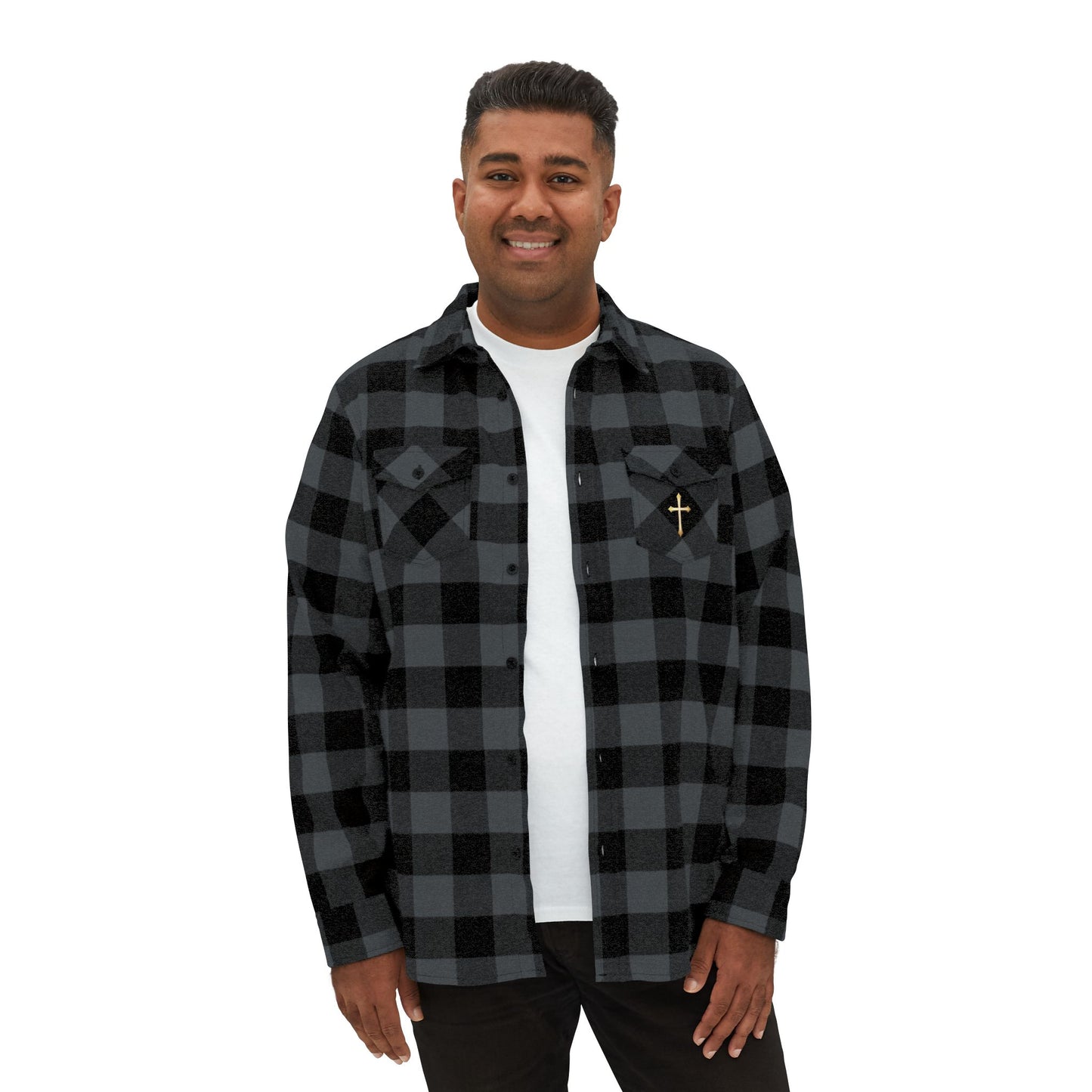Faithful Threads – Men’s Classic Flannel Shirt with Gold Cross