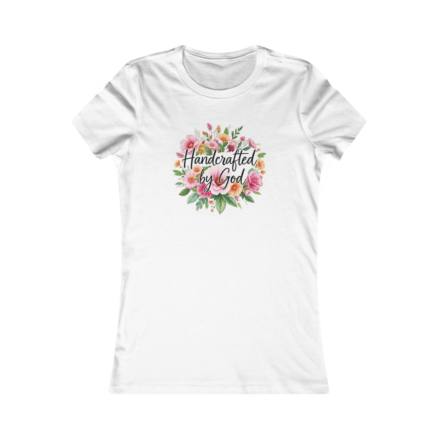Women’s Christian T-Shirt – Handcrafted by God Floral Design – Everyday Faith Tee