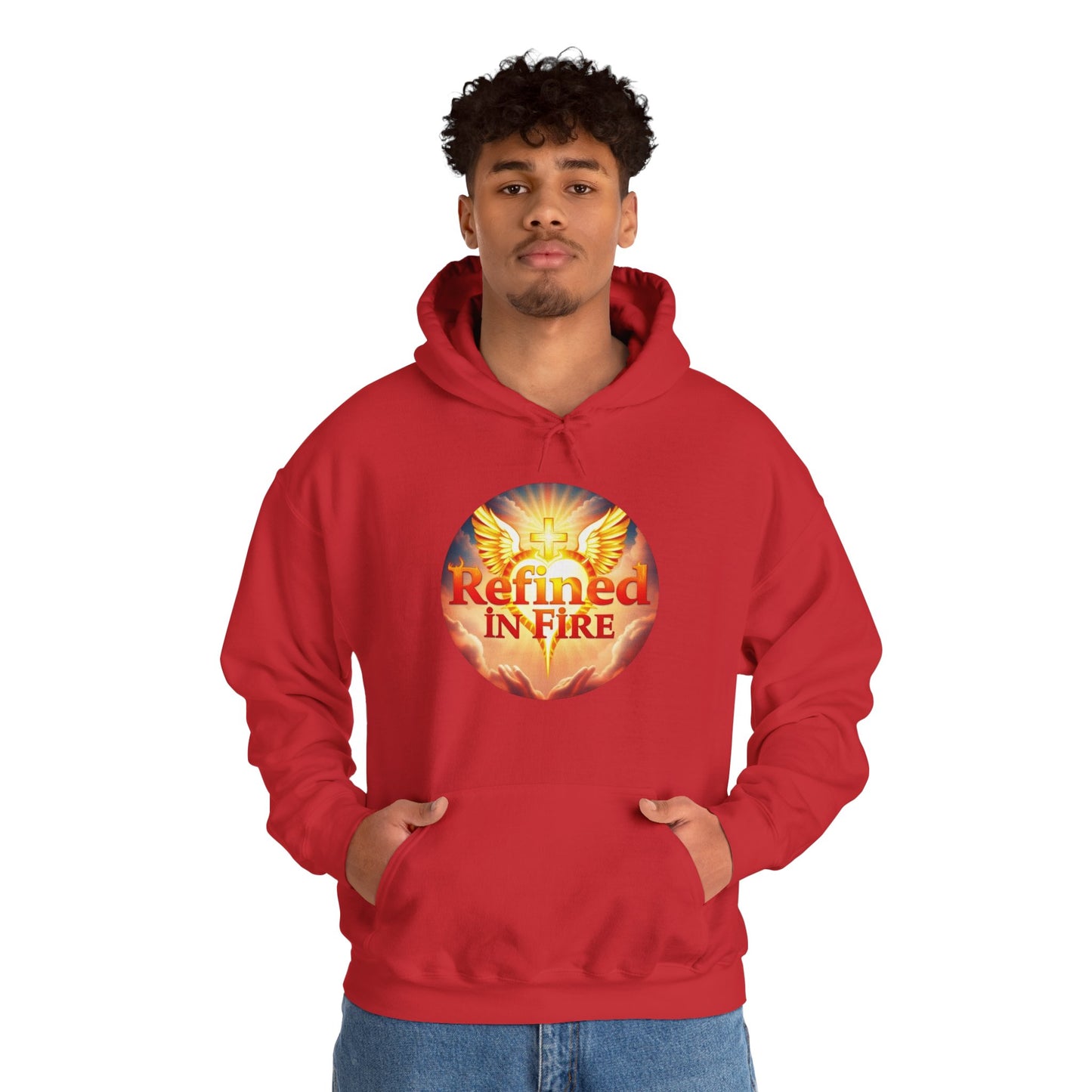 “Refined in Fire” Christian Hoodie – Bold Flame Design Faith Pullover