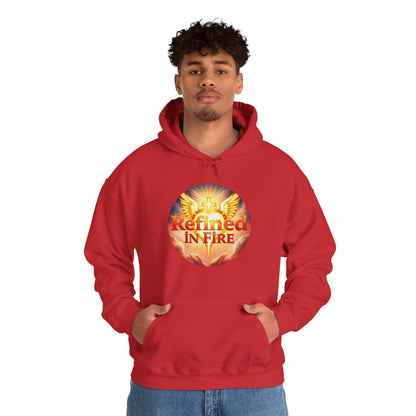 “Refined in Fire” Christian Hoodie – Bold Flame Design Faith Pullover