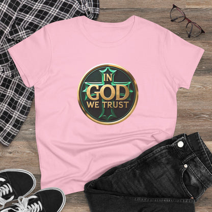 In God We Trust – Bold Gold Cross Women's Tee