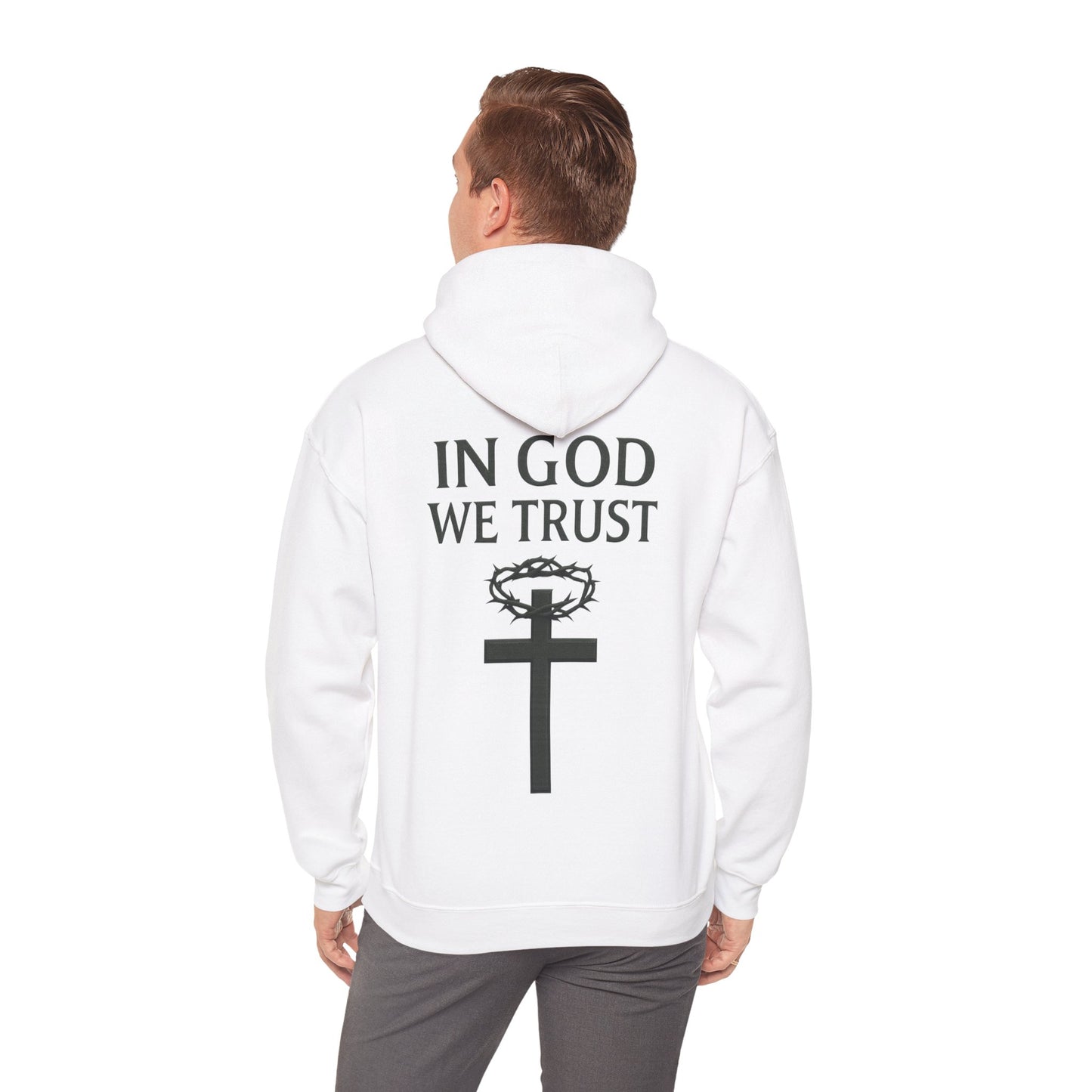 In God We Trust – Men’s Christian Hoodie with Cross & Crown of Thorns