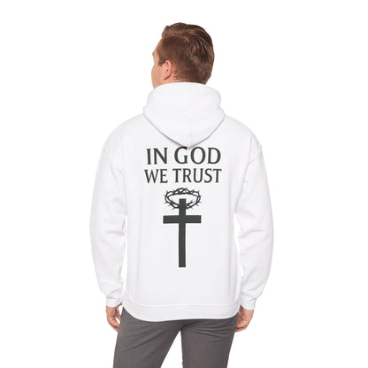In God We Trust – Men’s Christian Hoodie with Cross & Crown of Thorns