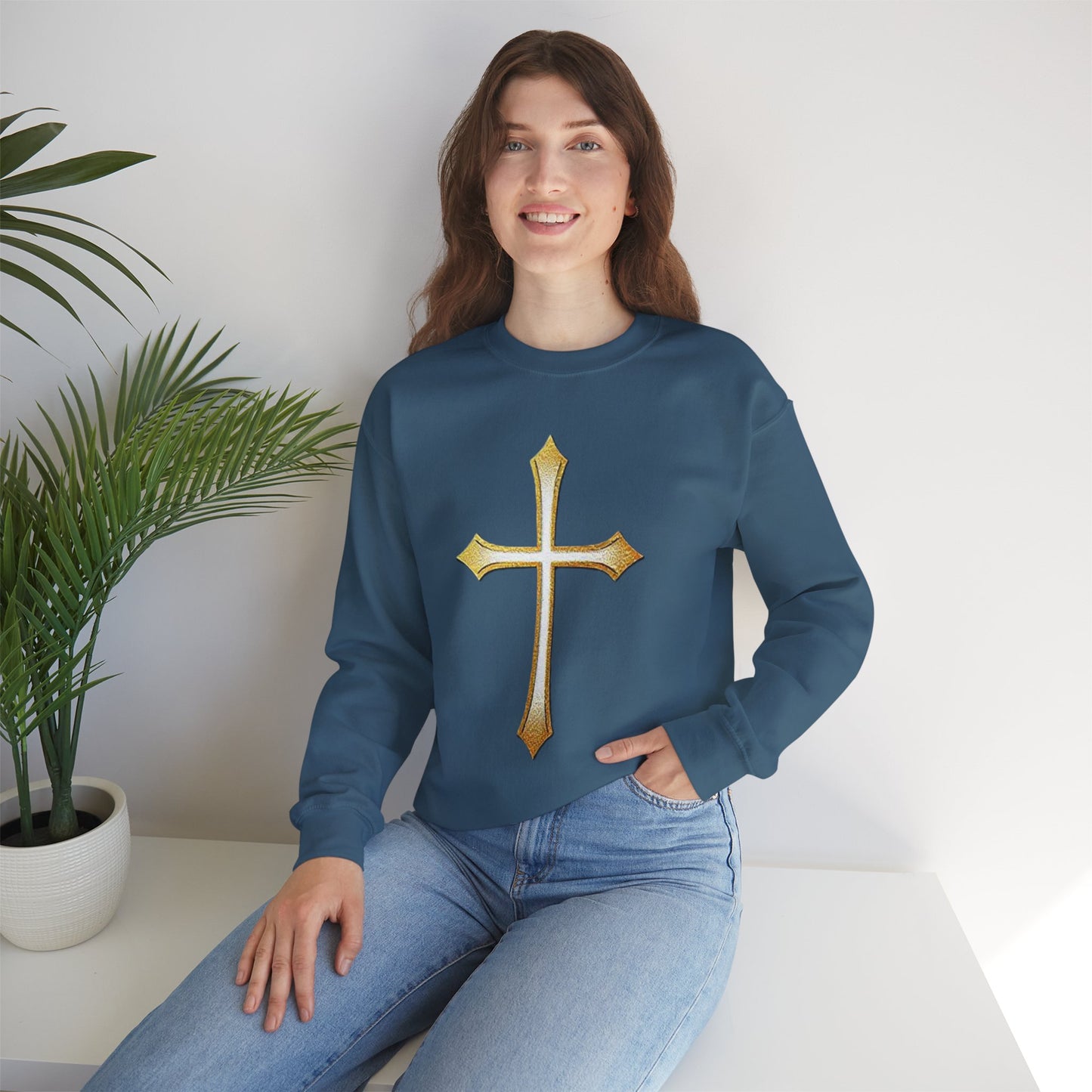Women’s Gold Cross Sweatshirt – Christian Faith Apparel