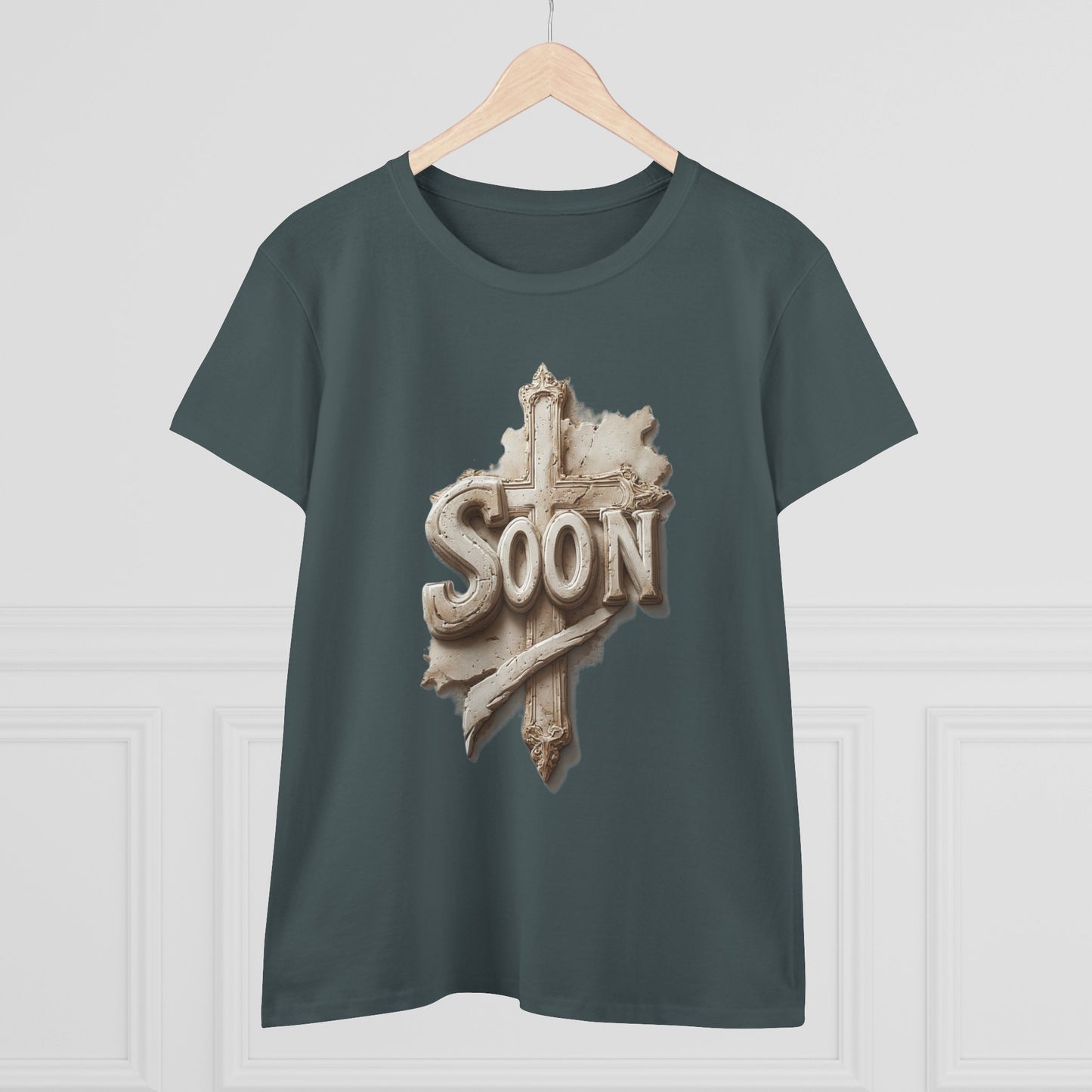 “Soon” Cross Women’s Christian Tee – Bold Faith Made Beautiful