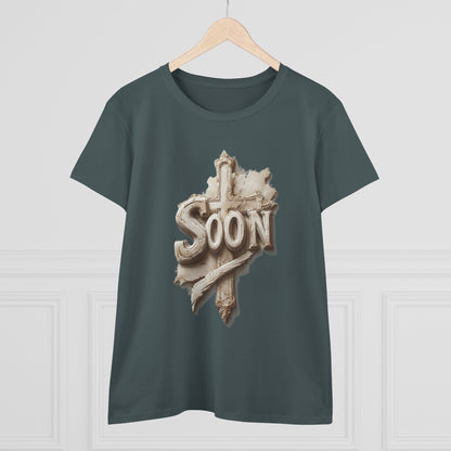 “Soon” Cross Women’s Christian Tee – Bold Faith Made Beautiful