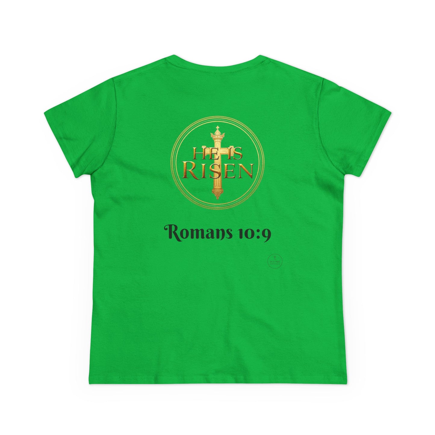 Women’s Romans 10:9 Christian T-Shirt – Jesus Is Lord & He Is Risen (Dark Lettering)