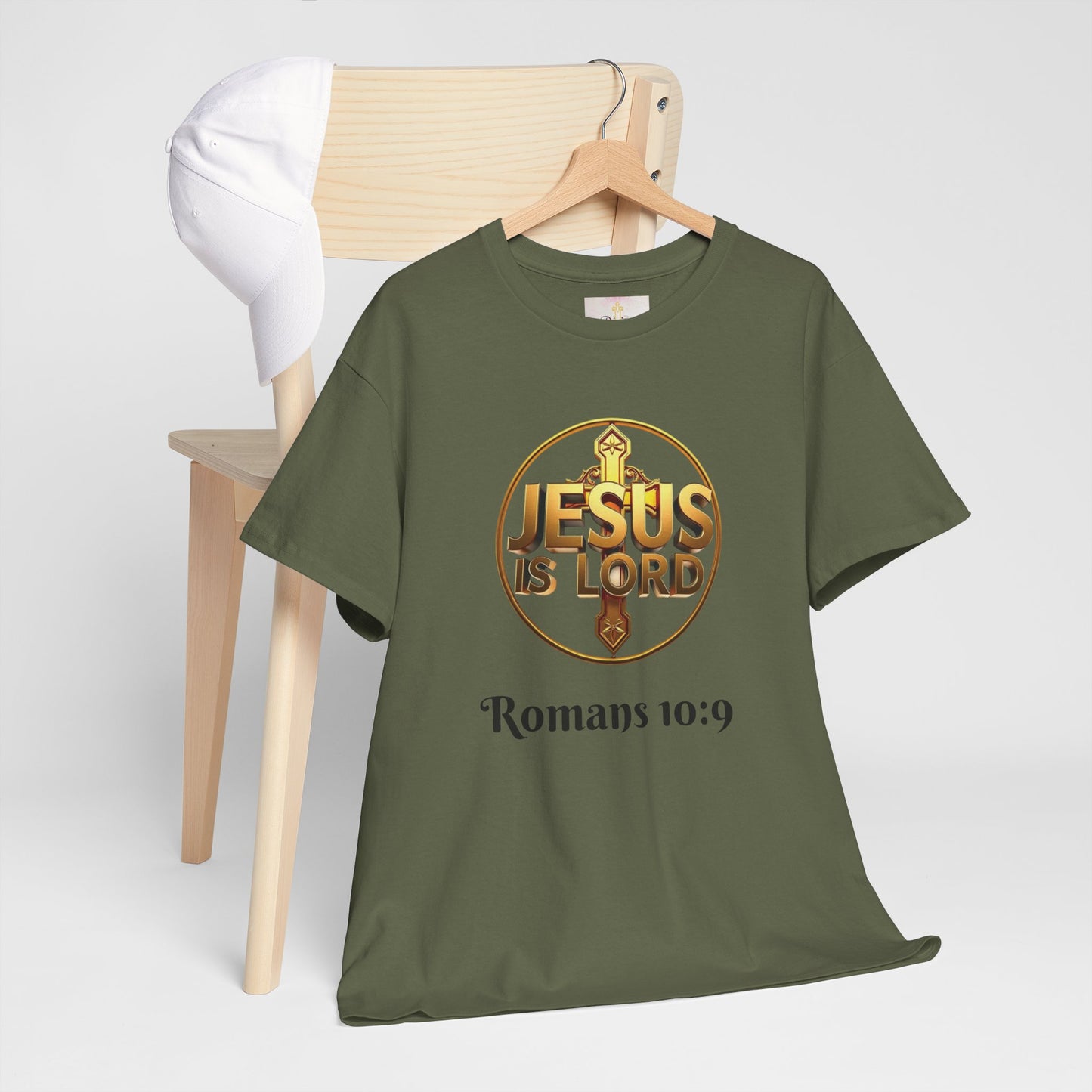 Men’s Romans 10:9 Christian T-Shirt – Jesus Is Lord & He Is Risen (Dark Lettering)