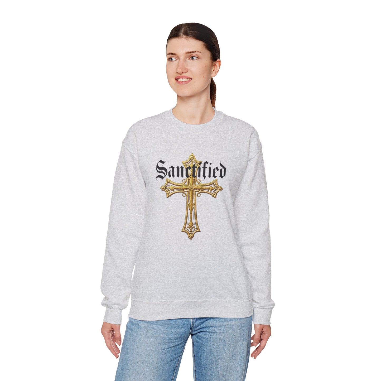 Sanctified Women's Gothic Cross Sweatshirt – Elegant Faith Wear