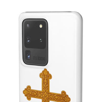 White Samsung Snap Case – Gold Cross Design