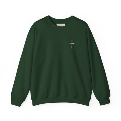 Men’s Elegance w/ Gold Cross Sweatshirt – Subtle Christian Faith Apparel