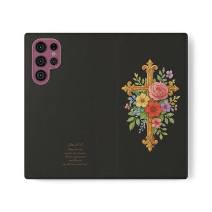 Floral Cross Wallet (black) Case for Samsung– Faith in Bloom