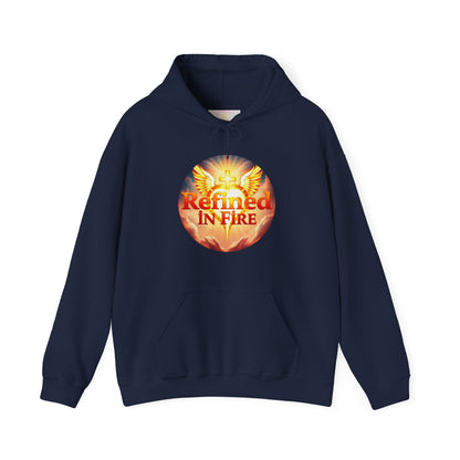 “Refined in Fire” Christian Hoodie – Bold Flame Design Faith Pullover