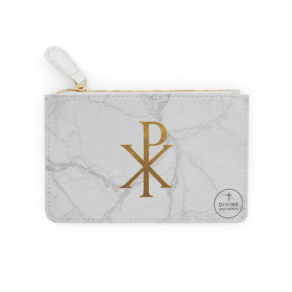 “Divine Seal” | Women’s Mini Clutch on Marble – Gold Chi Rho Elegance