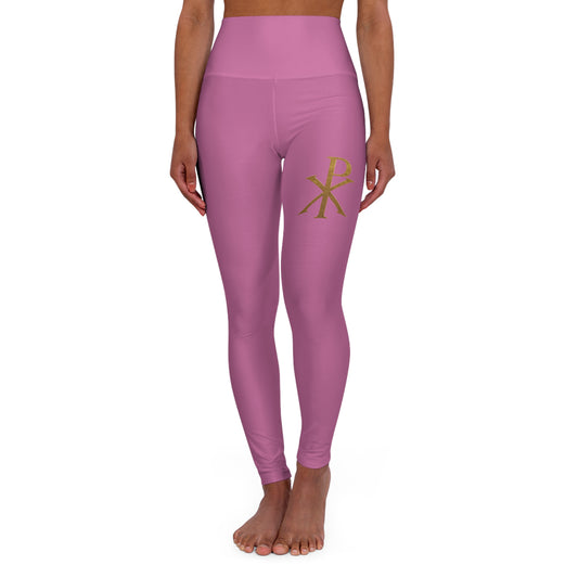 Chi Rho Women’s High-Waisted Yoga Leggings in Pink – Strength and Victory in Christ
