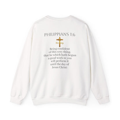 Becoming Men’s Faith Sweatshirt – Dark Lettering (Philippians 1:6)