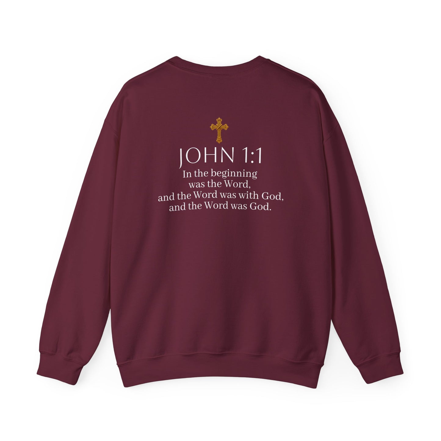 “The Word Eternal” – Men’s Christian Sweatshirt with White Lettering (John 1:1)