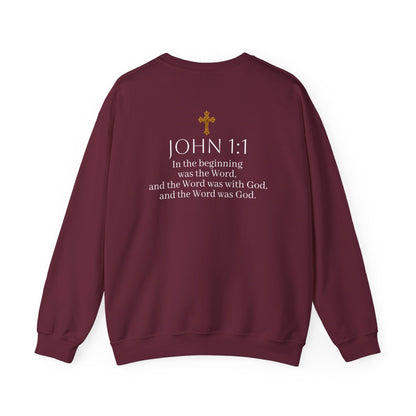 “The Word Eternal” – Men’s Christian Sweatshirt with White Lettering (John 1:1)