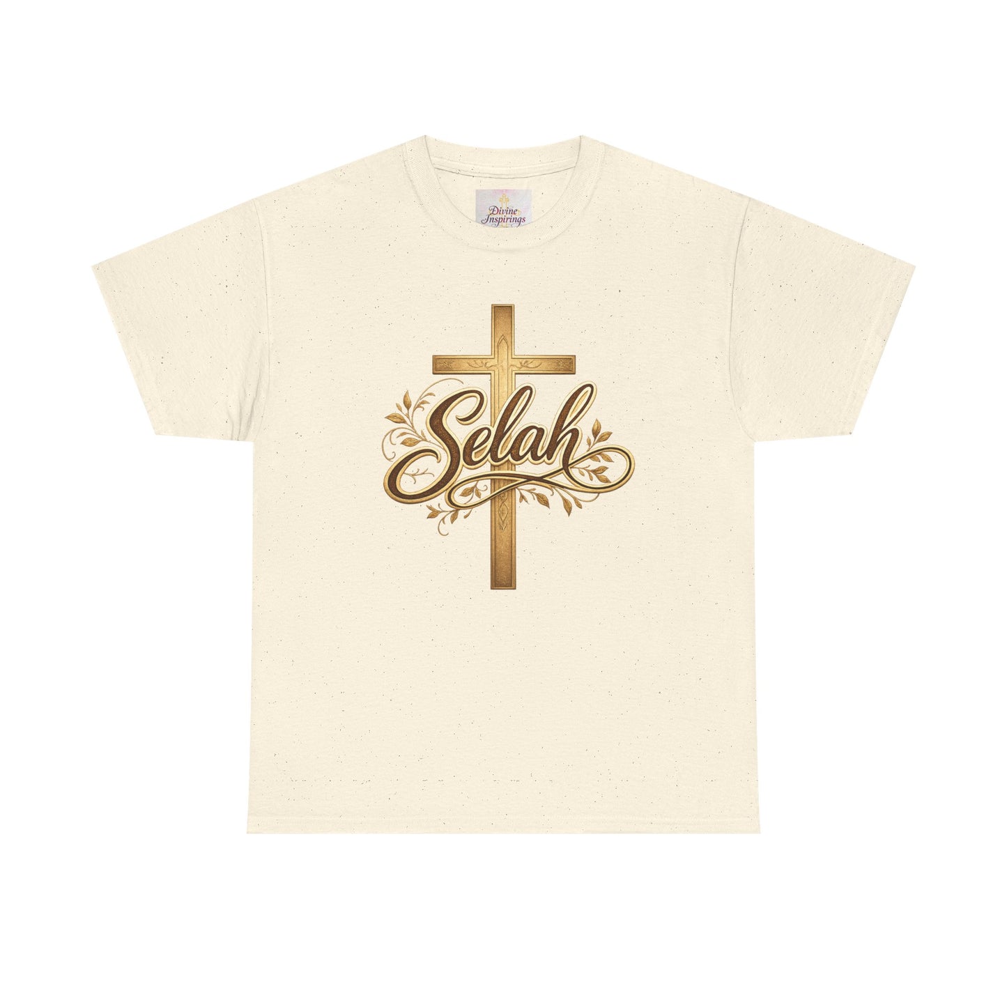 Selah Cross Tee — Women's Christian T‑Shirt with Gold Script