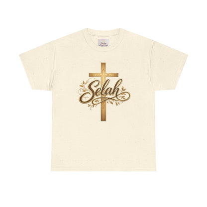 Selah Cross Tee — Women's Christian T‑Shirt with Gold Script
