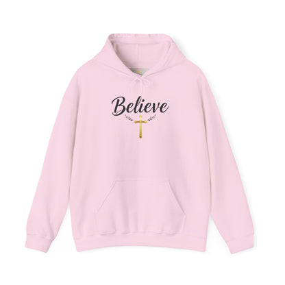 Believe - Women's Christian Hoodie with Golden Cross