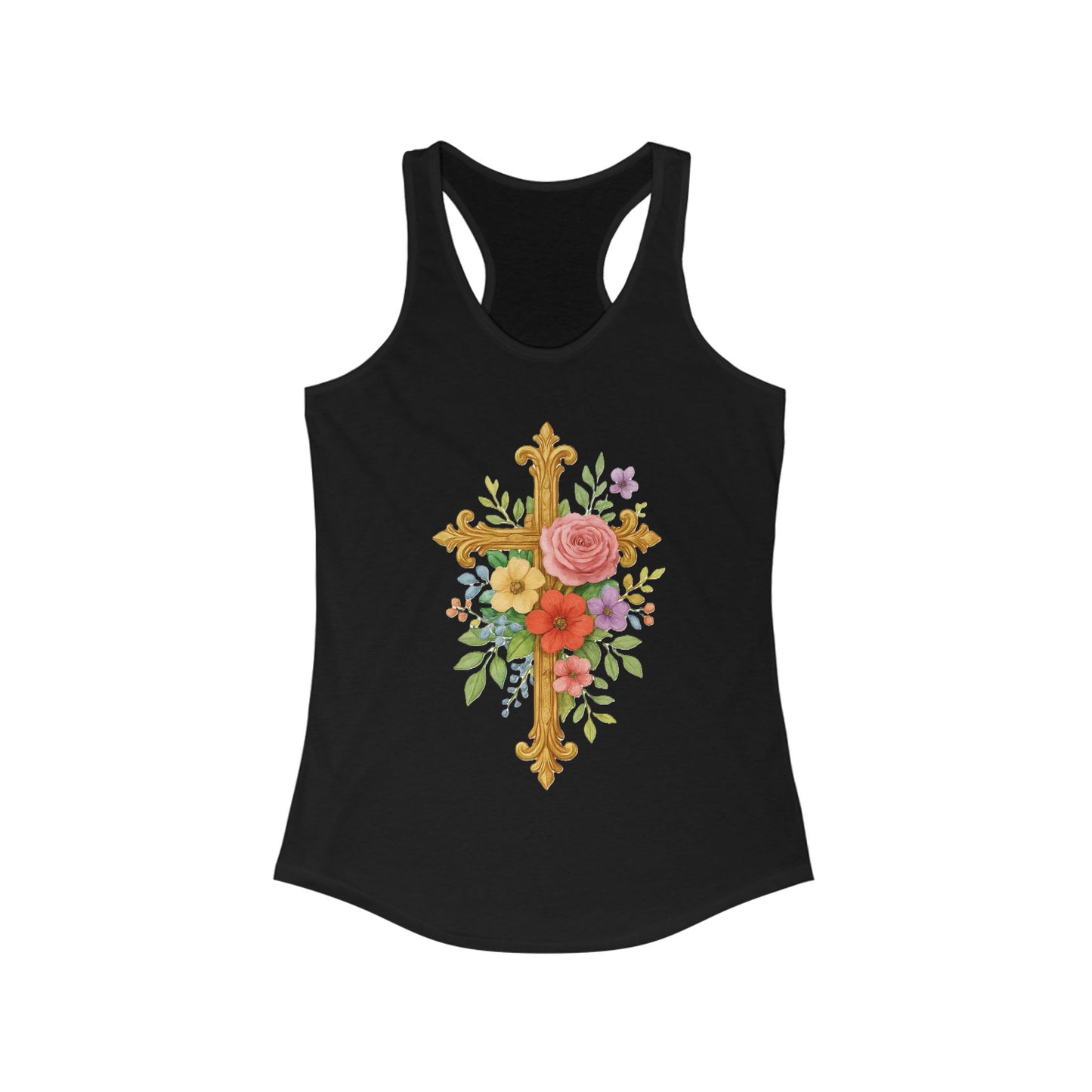 Floral Cross Women’s Racerback Tank – Strength in Grace