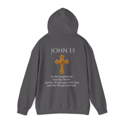 “The Word Eternal” – Men’s Christian Hoodie with White Lettering (John 1:1)
