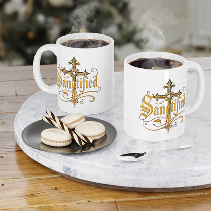 “Sanctified” Ceramic Mug – Cross Design