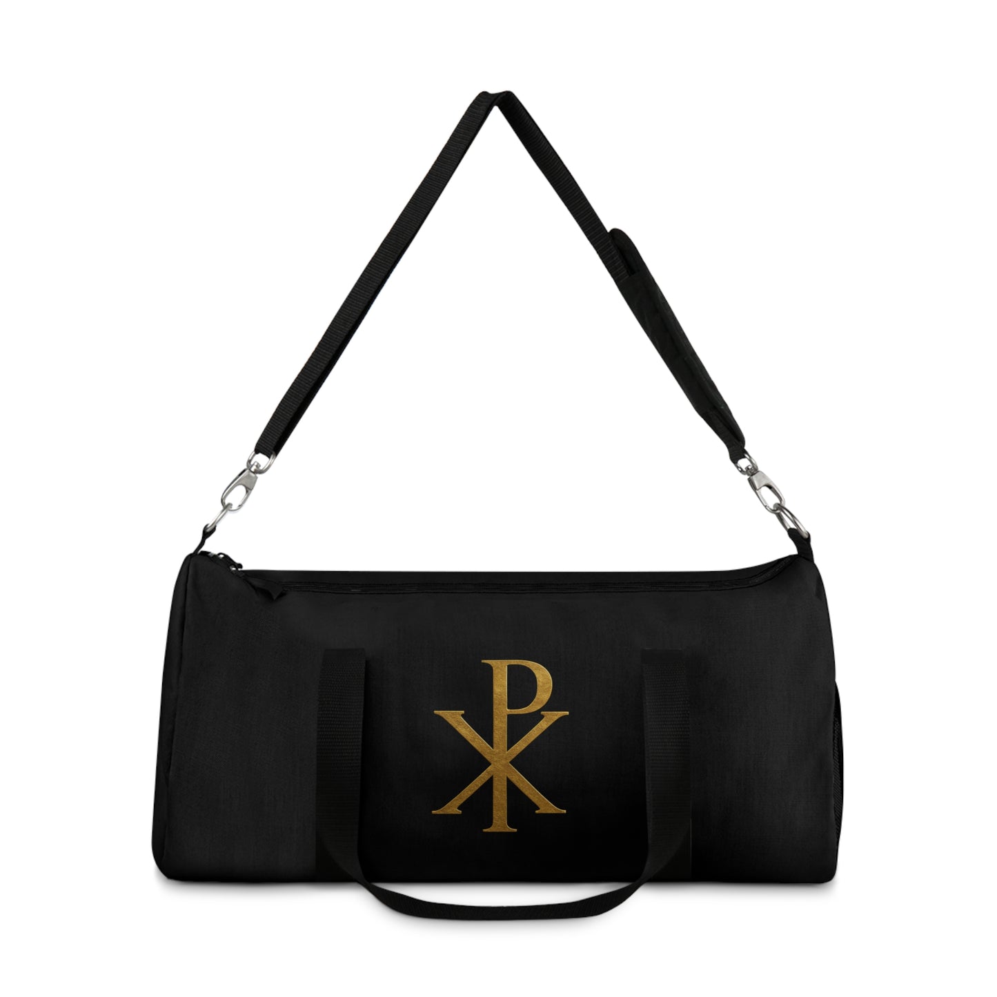Christ’s Victory Duffle Bag in Black – Chi Rho Symbol