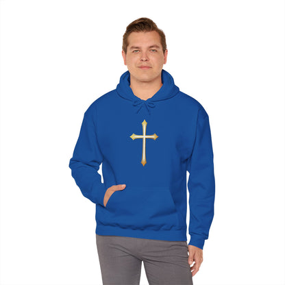 Men’s Gold Cross Hoodie – Bold Christian Faith Hoodie with Front & Back Design